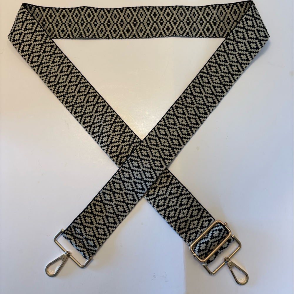 Stylish Black and White Patterned Bag Strap - Expands 47.5”